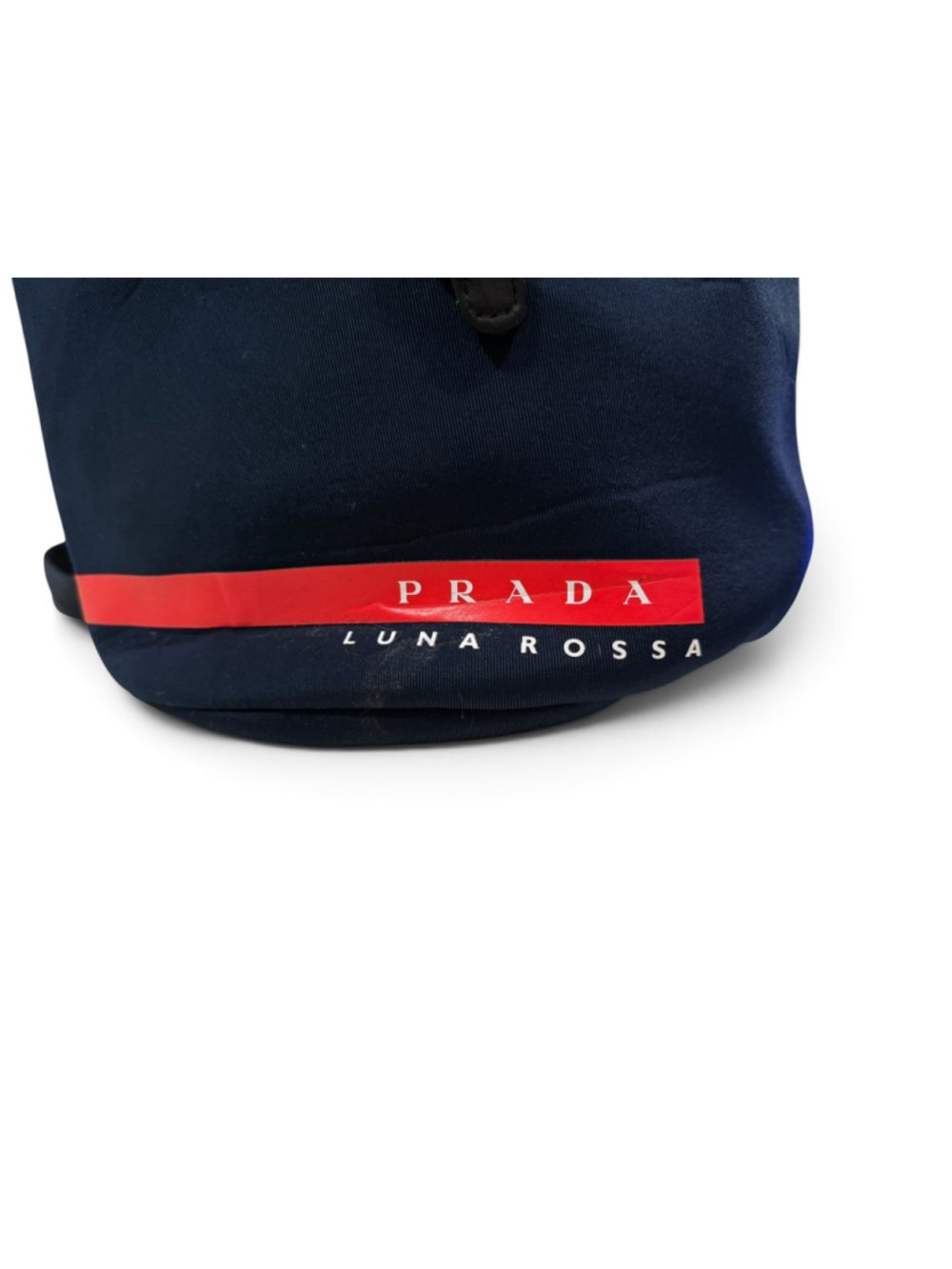 Prada Luna Rossa Navy Blue Drawstring Sling Backpack Shoulder Bag Red Logo - Picture 2 of 8